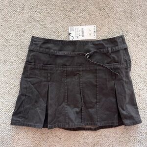Zara Grey Denim Pleated Mini Skirt w Belt